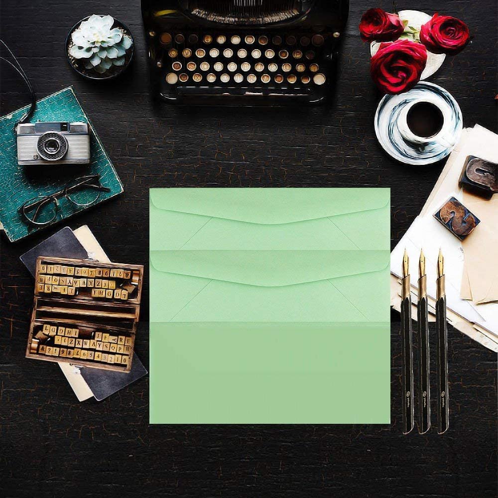 50 Business Envelopes, Standard Flap (Green, 9.5" x 4.125")