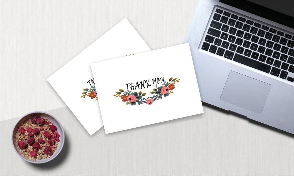 Amazing Thank You Cards with Envelopes - 4x7 Inches of 50 White Card Notes with Blank Greeting Space - for Greetings, Business, Anniversary, Graduation, Wedding - Adorable Birds and Hearts Design