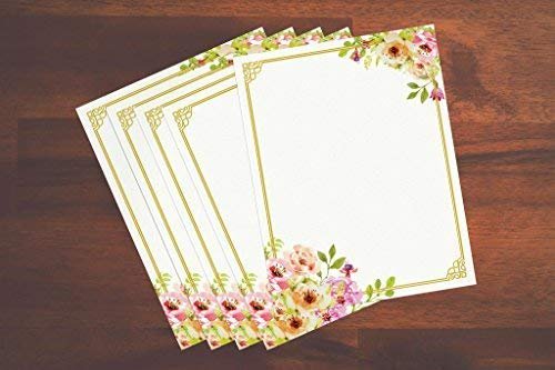Stationery Writing Paper - Perfect Invitations for Bridal Showers, Birthdays, Weddings, Engagement Party, VIP and All Occasions - 100 Floral Letter Notes for DIY Invitation Kit - Pink and Peach Roses