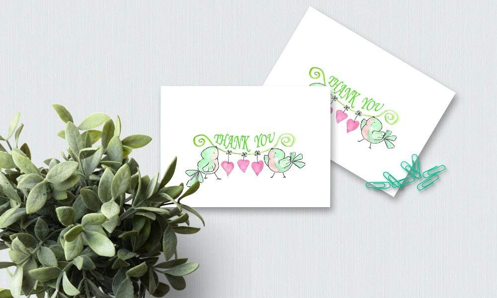 Thank You Cards - 4x7 Inches of 50 Amazing White Note Cards with Blank Greeting Space - Perfect for Business, Anniversary, Graduation, Weddings - Envelopes Included - Beautiful Romantic Floral Design