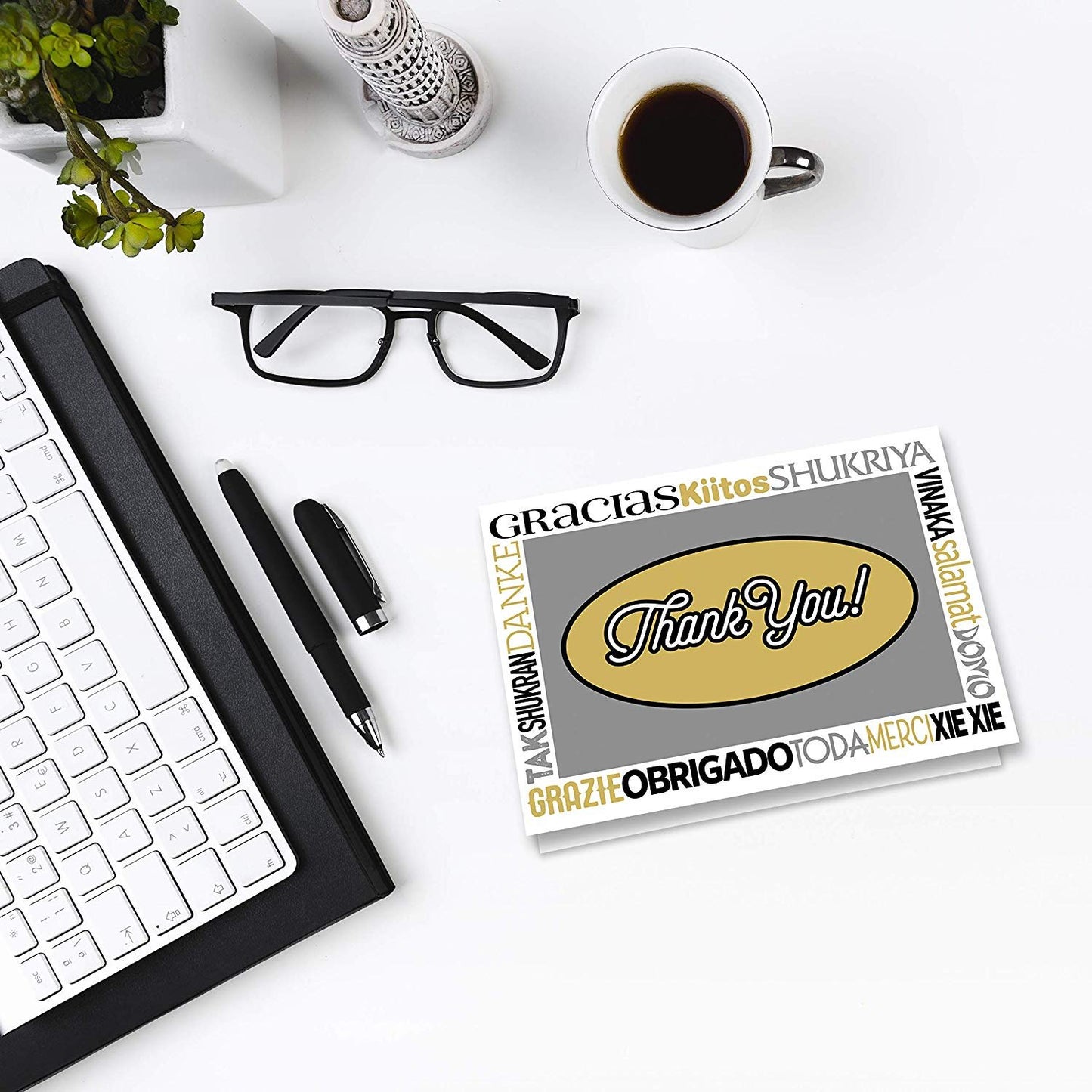 Thank You Cards - 50 Bulk Set of 4x7 Multi-Language in White, Yellow and Gray Colors Blank Greeting Notes with Envelopes - Perfect for Invitations and Gifts for Wedding, Baby Shower and All Occasions