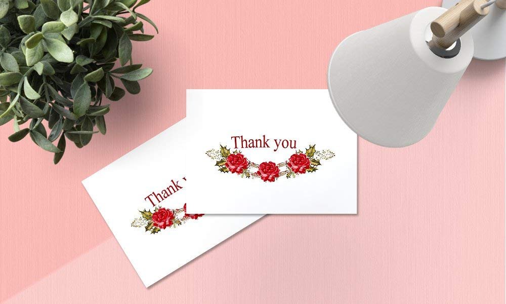 Amazing Thank You Cards with Envelopes - 4x7 Inches of 50 White Card Notes with Blank Greeting Space - for Greetings, Business, Anniversary, Graduation, Wedding - Adorable Birds and Hearts Design