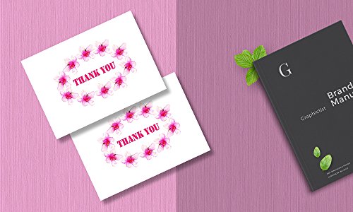 Thank You Cards - 4 x 7 Inches of 50 Amazing White Note Cards with Blank Greeting Space - Perfect for Business, Anniversary, Graduations, Weddings - Envelopes Included - Pink Blooming Floral Design