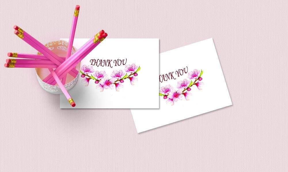Amazing Thank You Cards with Envelopes - 4 x 7 Inches of 50 White Card Notes with Blank Greeting Space - Perfect Gift for Business, Anniversary, Graduation, Weddings - Peach Blossom Flower Design