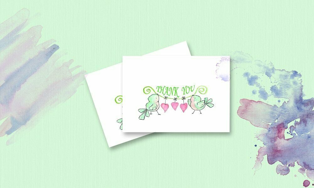 Amazing Thank You Cards with Envelopes - 4x7 Inches of 50 White Card Notes with Blank Greeting Space - for Greetings, Business, Anniversary, Graduation, Wedding - Adorable Birds and Hearts Design
