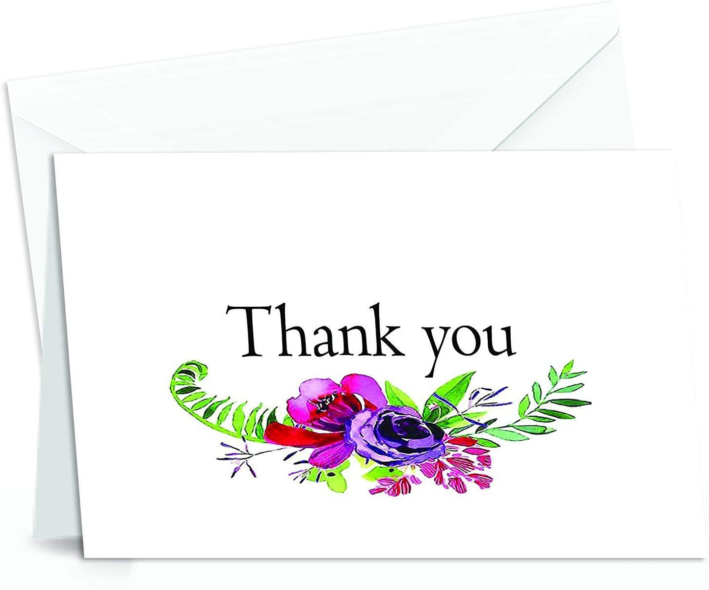 Thank You Cards Set - Perfect Gift for Anniversary, Graduations, Weddings - 50 Amazing 4x7 Inches of White Note Cards with Blank Greeting Space - Envelopes Included - Classic Dark Pink Roses Design