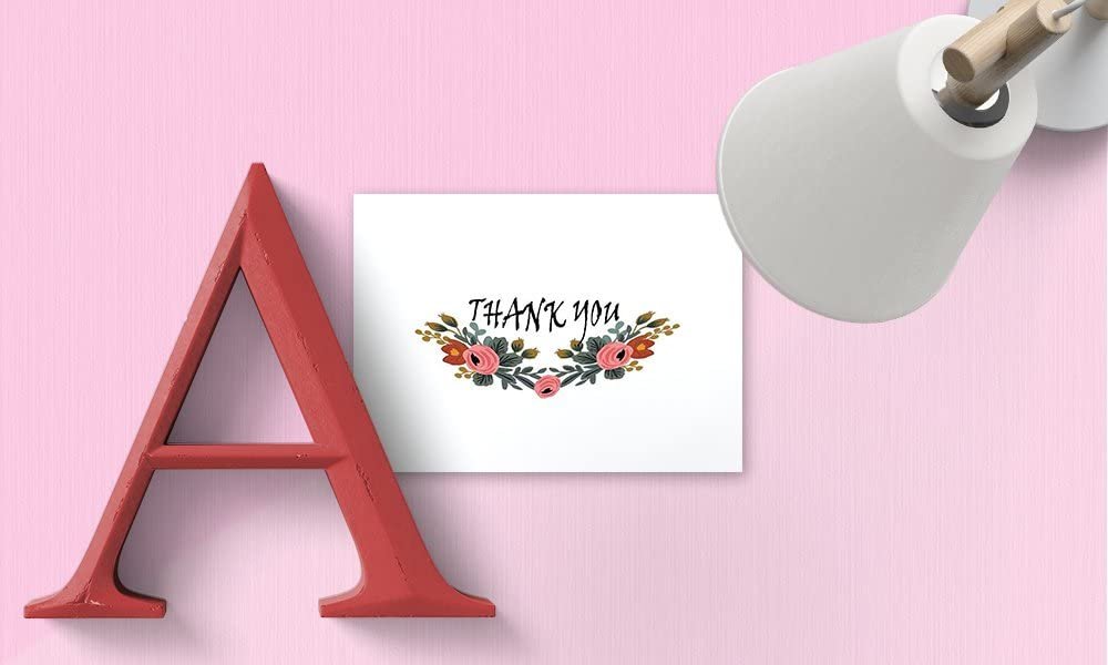 Thank You Cards - 4x7 Inches of 50 Amazing White Note Cards with Blank Greeting Space - Perfect for Business, Anniversary, Graduation, Weddings - Envelopes Included - Beautiful Romantic Floral Design