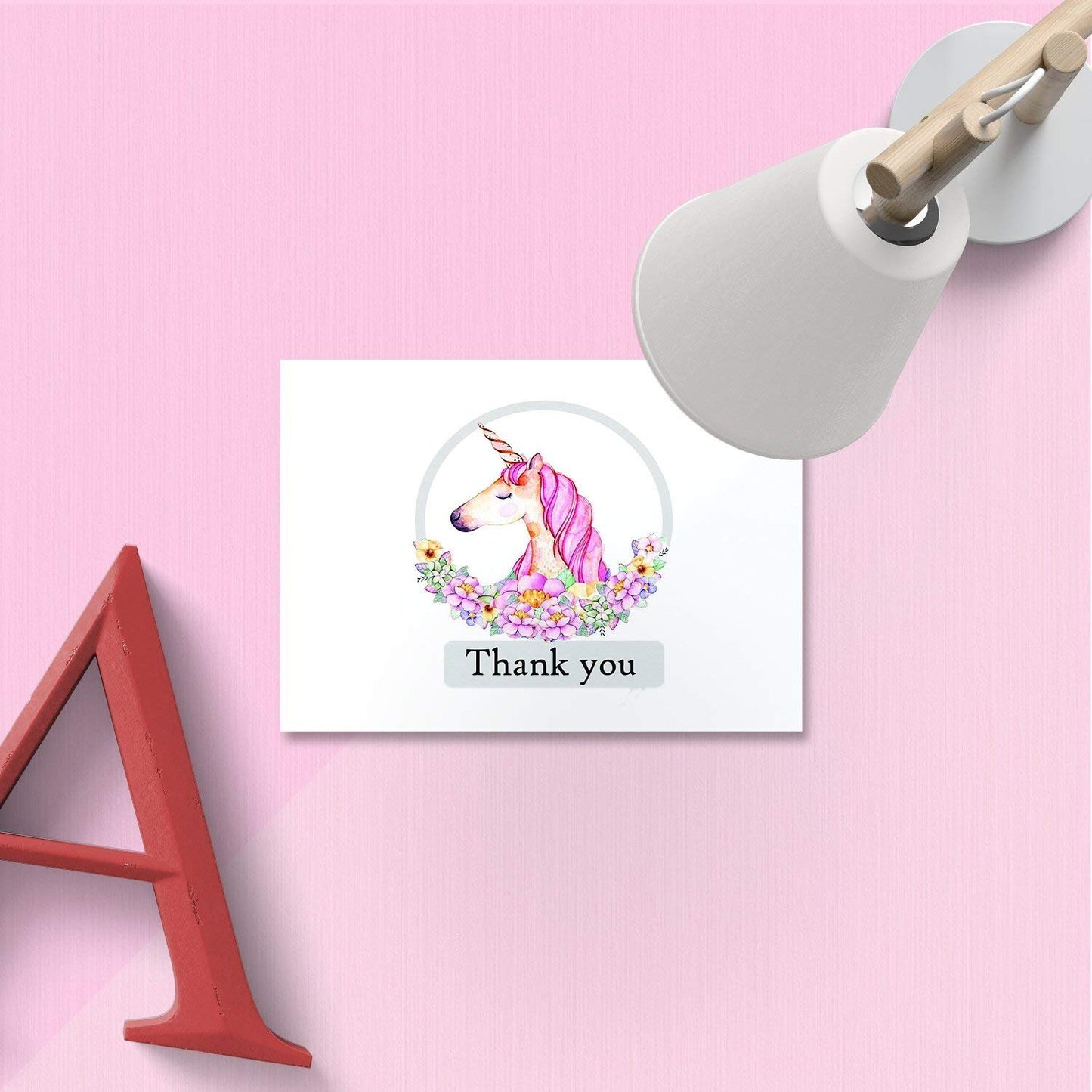 Unicorn Thank You Cards - 4x7 Inches of 50 Blank Card Notes with Envelopes - Perfect Gift and Greeting Cards for Kids and Birthday Party, Baby Shower, Graduation, Wedding - Pinkish Unicorn Horn Design