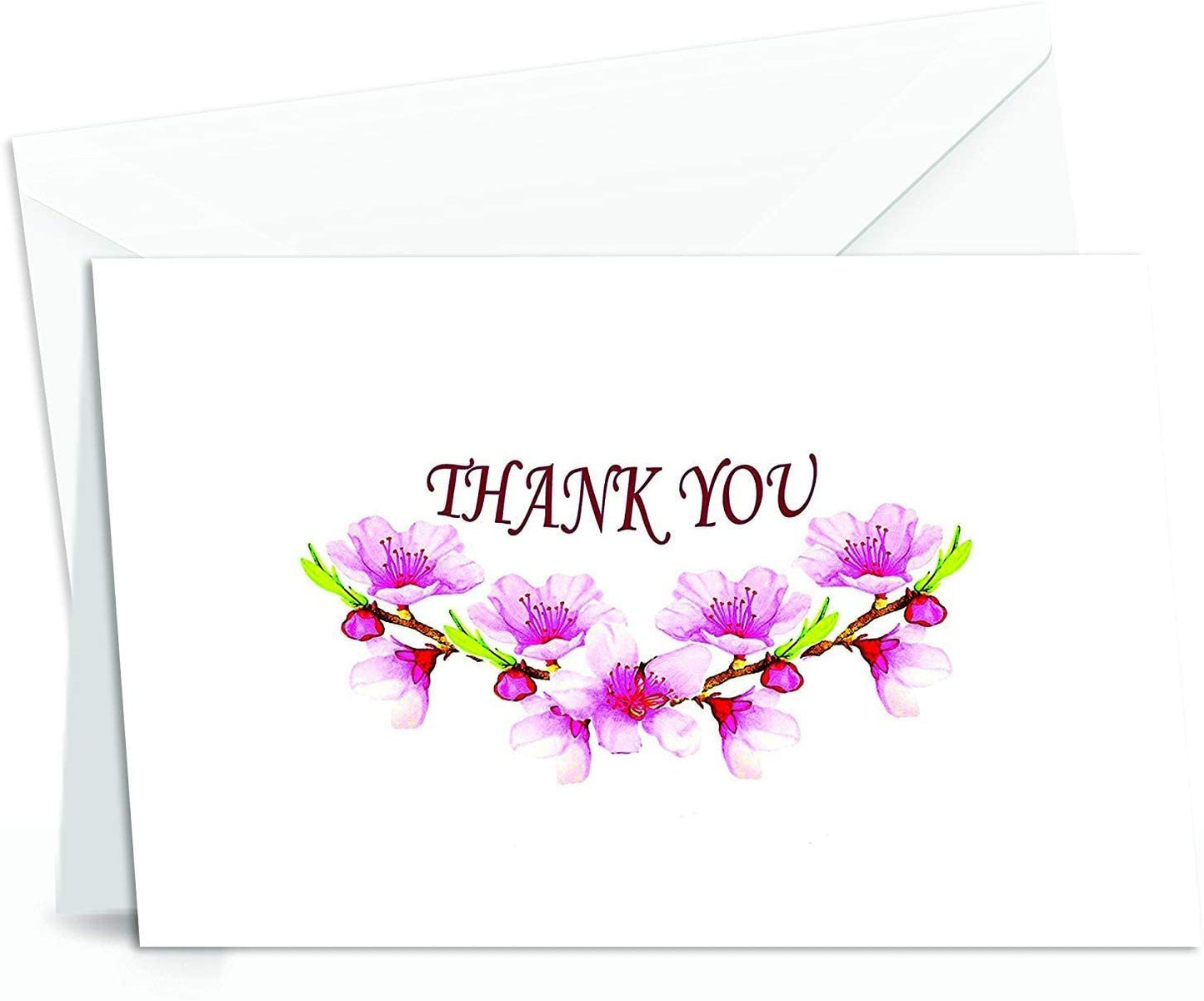 Amazing Thank You Cards with Envelopes - 4 x 7 Inches of 50 White Card Notes with Blank Greeting Space - Perfect Gift for Business, Anniversary, Graduation, Weddings - Peach Blossom Flower Design