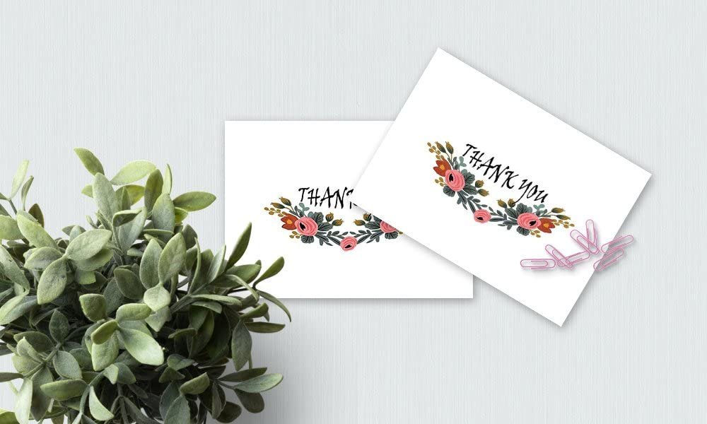 Thank You Cards with Envelopes - Perfect for Business, Anniversary, Graduation, Weddings - 4 x 7 Inches of 50 Amazing White Note Cards with Blank Greeting Space - Perfectly Formed Butterfly Design