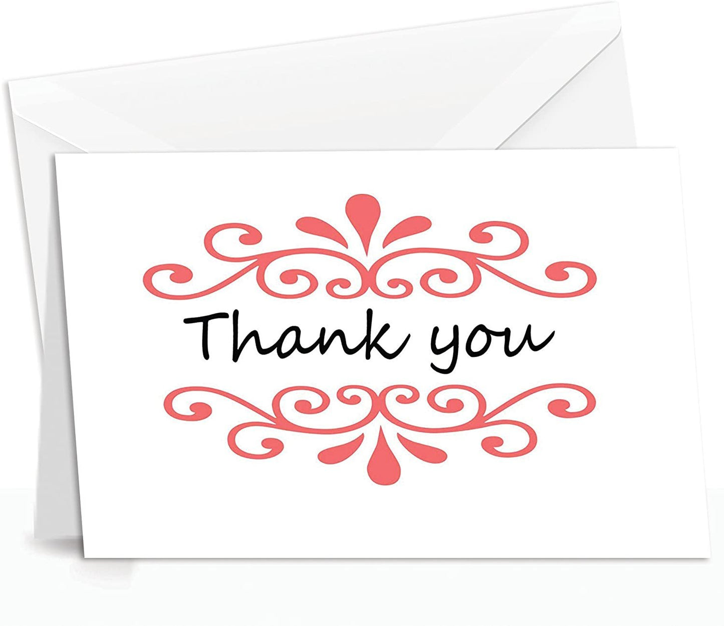Thank You Cards Set - Perfect Gift for Anniversary, Graduations, Weddings - 50 Amazing 4 x 7 Inches of White Note Cards with Blank Greeting Space - Envelopes Included - Pink Curvy Line Form Design