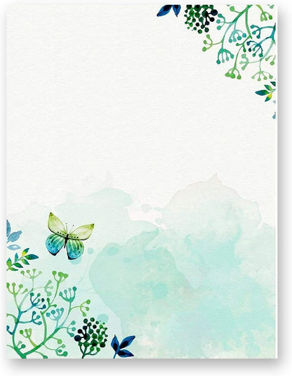 100 Stationery Paper - Cute Floral Designs for Writing Letters, Notes, and Invitations - Perfect for Bridal Shower, Birthdays, Engagement Party, Anniversary, Wedding, VIP and Other Occasions - Seaweed