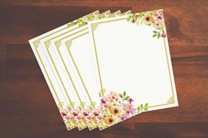 Stationery Writing Paper - Perfect Invitations for Bridal Showers, Birthdays, Weddings, Engagement Party, VIP and All Occasions - 100 Floral Letter Notes for DIY Invitation Kit - Pink and Peach Roses