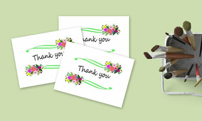 Thank You Cards Set - Perfect Gift for Anniversary, Graduations, Weddings - 50 Amazing 4 x 7 Inches of White Note Cards with Blank Greeting Space - Envelopes Included - Pink Curvy Line Form Design