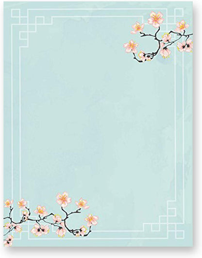 100 Stationery Writing Paper, with Cute Floral Designs Perfect for Notes or Letter Writing - Cherry Blossoms