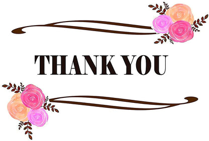 Thank You Cards Set - Perfect Gift for Anniversary, Graduations, Weddings - 50 Amazing 4x7 Inches of White Note Cards with Blank Greeting Space - Envelopes Included - Classic Dark Pink Roses Design