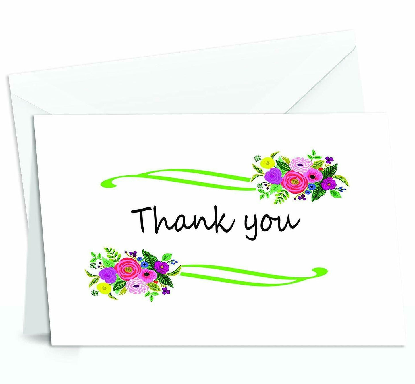 Thank You Cards Set - Perfect Gift for Anniversary, Graduations, Weddings - 50 Amazing 4 x 7 Inches of White Note Cards with Blank Greeting Space - Envelopes Included - Pink Curvy Line Form Design