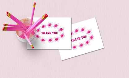 Thank You Cards Set - Perfect Gift for Anniversary, Graduations, Weddings - 50 Amazing 4x7 Inches of White Note Cards with Blank Greeting Space - Envelopes Included - Classic Dark Pink Roses Design