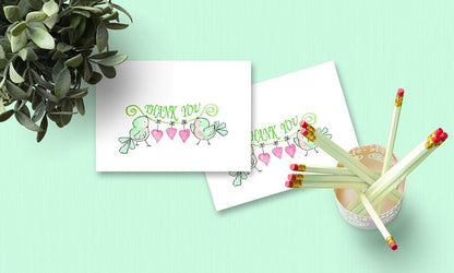 Amazing Thank You Cards with Envelopes - 4x7 Inches of 50 White Card Notes with Blank Greeting Space - for Greetings, Business, Anniversary, Graduation, Wedding - Adorable Birds and Hearts Design