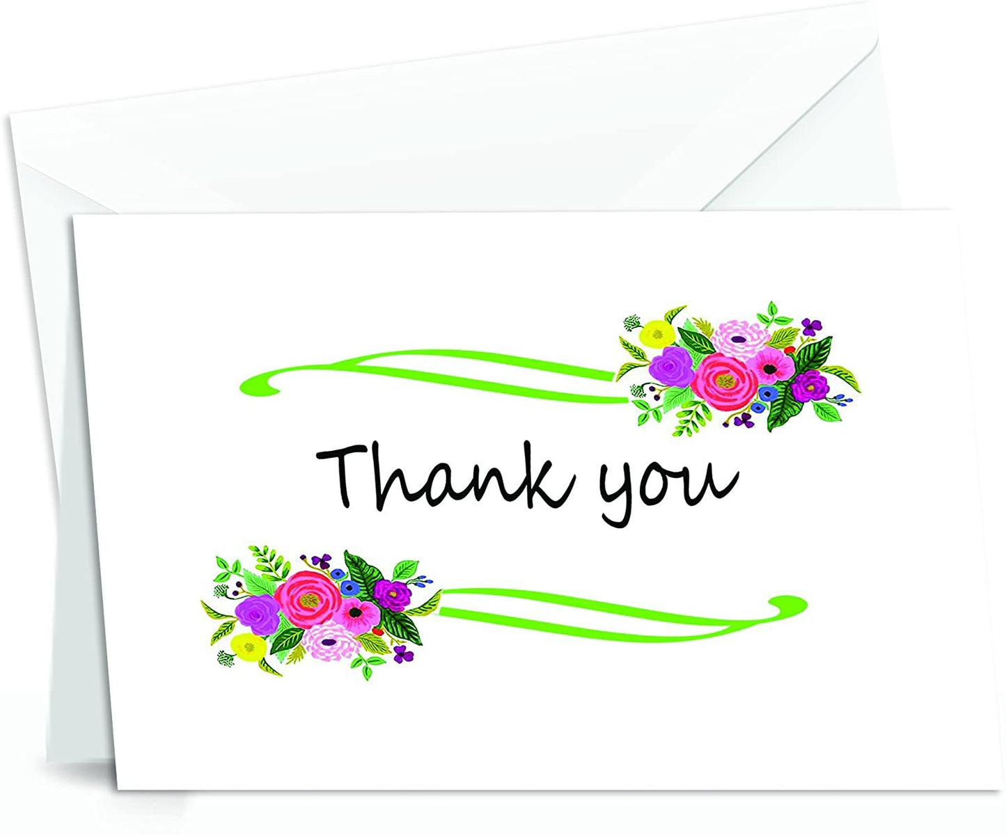 Thank You Cards Set - Perfect Gift for Anniversary, Graduations, Weddings - 50 Amazing 4x7 Inches of White Note Cards with Blank Greeting Space - Envelopes Included - Assorted Elegant Floral Design