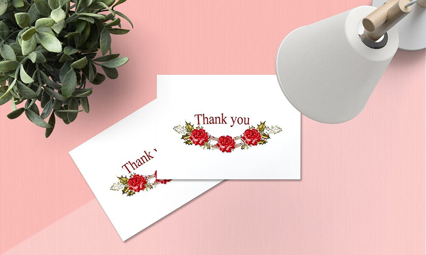 Thank You Cards - 4x7 Inches of 50 Amazing White Note Cards with Blank Greeting Space - Perfect for Business, Anniversary, Graduation, Weddings - Envelopes Included - Beautiful Romantic Floral Design