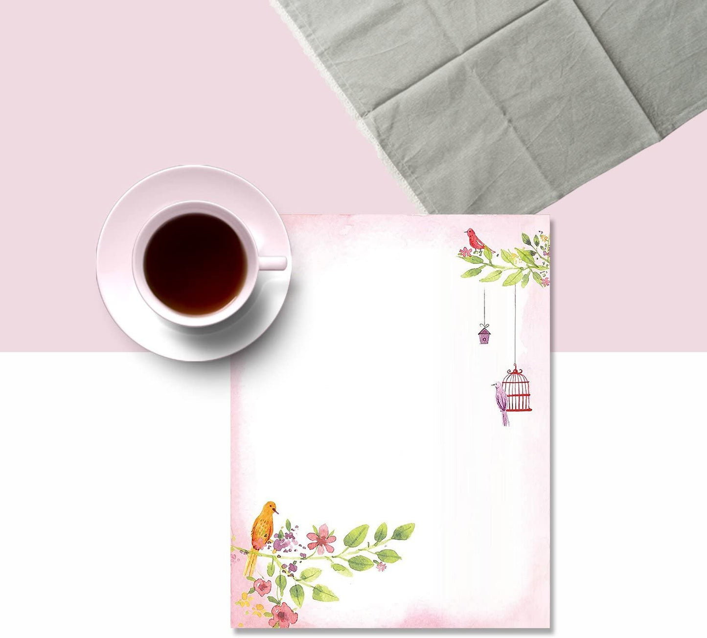 Floral Letter Notes - 8.5 x 11 Inches Stationery Writing Paper - Perfect Invitations for Bridal Shower, Birthday, Wedding, Engagement Party, DIY and All Occasion - 100 Bulk Set - Adorable Birds Design
