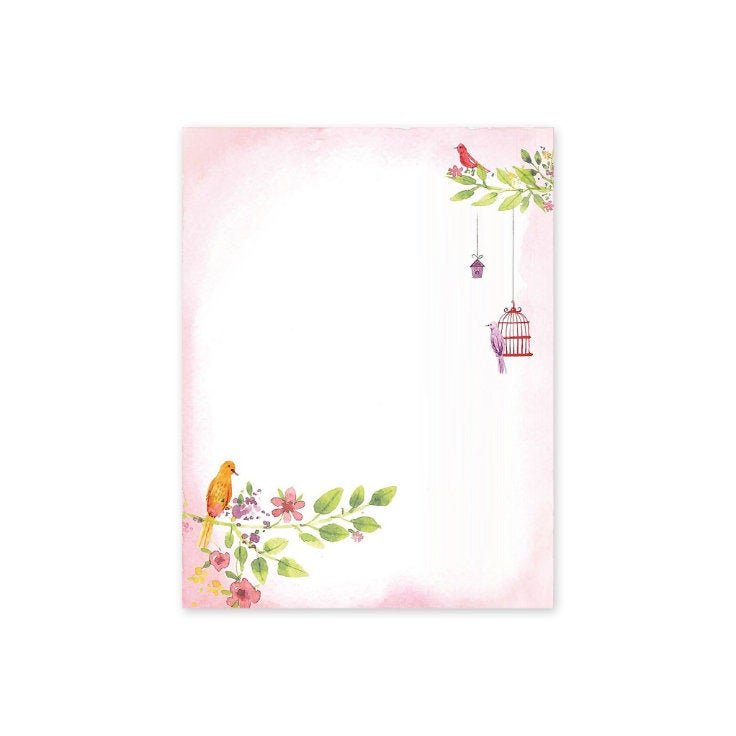 Floral Letter Notes - 8.5 x 11 Inches Stationery Writing Paper - Perfect Invitations for Bridal Shower, Birthday, Wedding, Engagement Party, DIY and All Occasion - 100 Bulk Set - Adorable Birds Design