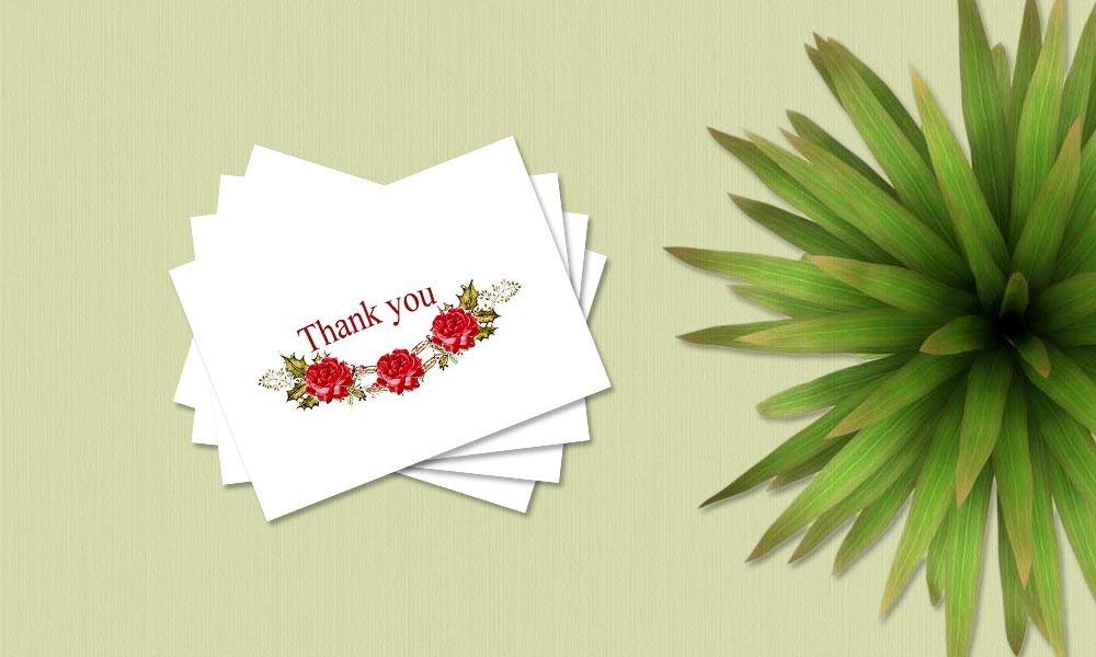 Thank You Cards - 4x7 Inches of 50 Amazing White Note Cards with Blank Greeting Space - Perfect for Business, Anniversary, Graduation, Weddings - Envelopes Included - Beautiful Romantic Floral Design
