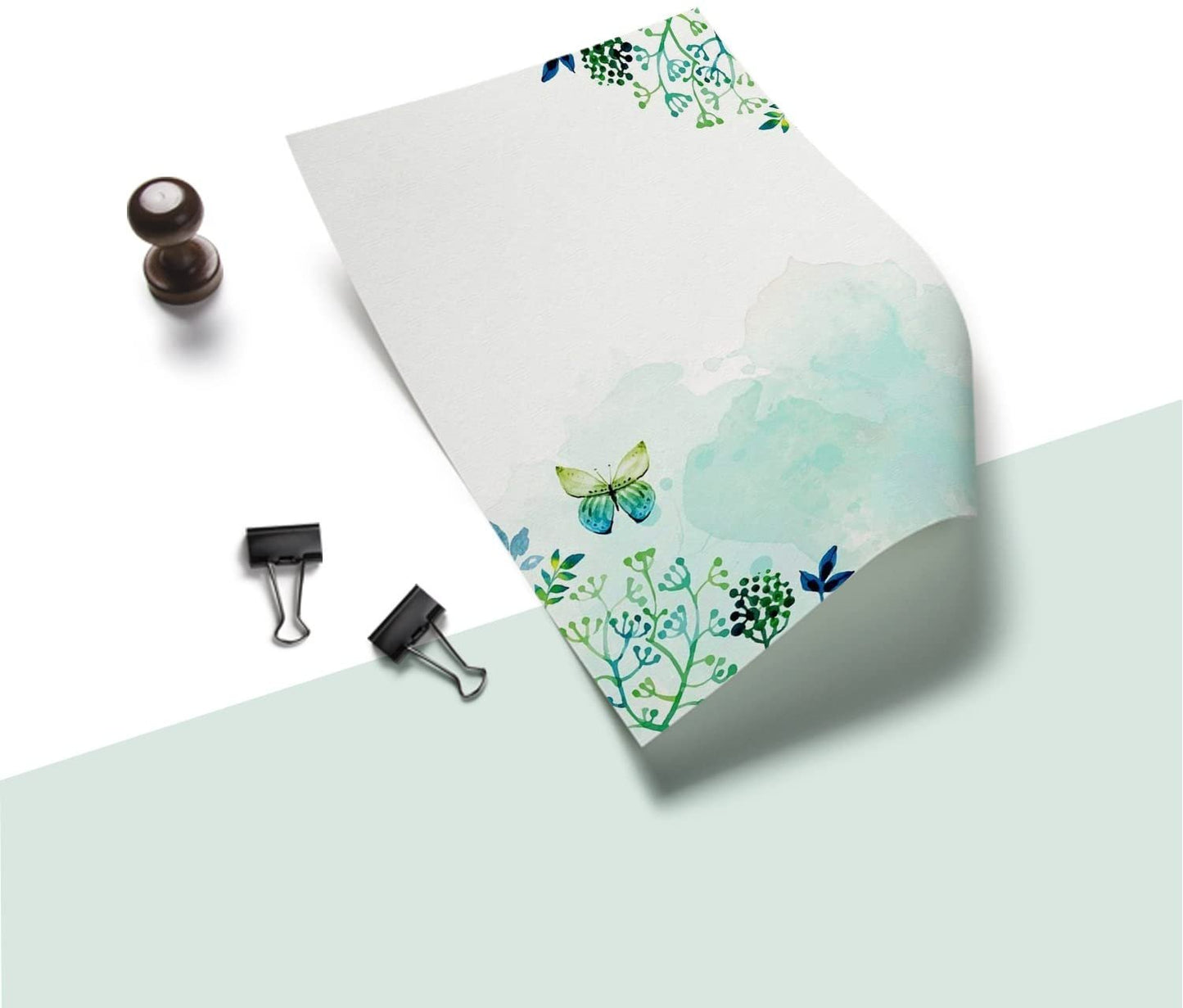 100 Stationery Paper - Cute Floral Designs for Writing Letters, Notes, and Invitations - Perfect for Bridal Shower, Birthdays, Engagement Party, Anniversary, Wedding, VIP and Other Occasions - Seaweed