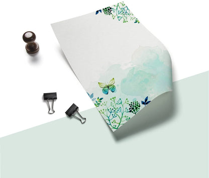 100 Stationery Paper - Cute Floral Designs for Writing Letters, Notes, and Invitations - Perfect for Bridal Shower, Birthdays, Engagement Party, Anniversary, Wedding, VIP and Other Occasions - Seaweed