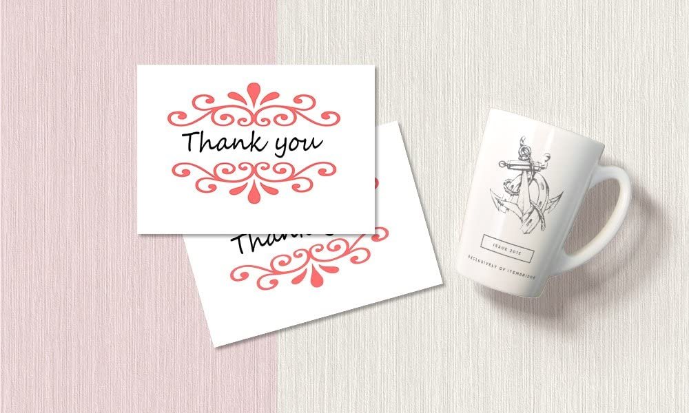 Thank You Cards Set - Perfect Gift for Anniversary, Graduations, Weddings - 50 Amazing 4 x 7 Inches of White Note Cards with Blank Greeting Space - Envelopes Included - Pink Curvy Line Form Design