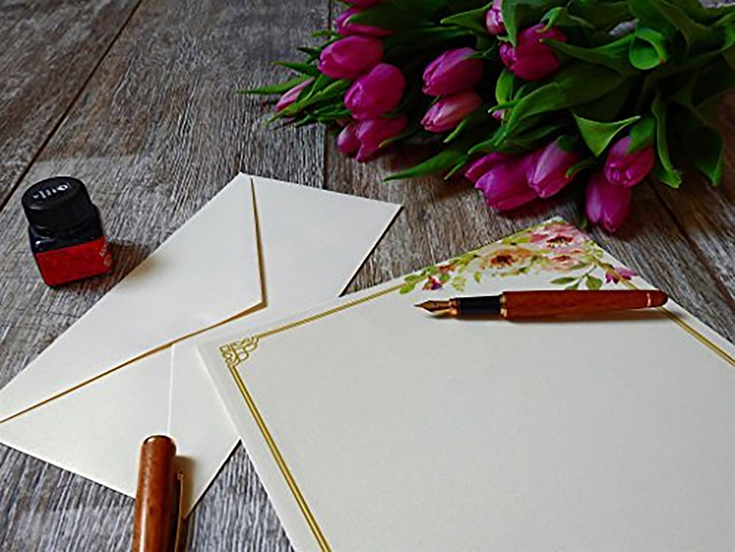 Stationery Writing Paper - Perfect Invitations for Bridal Showers, Birthdays, Weddings, Engagement Party, VIP and All Occasions - 100 Floral Letter Notes for DIY Invitation Kit - Pink and Peach Roses