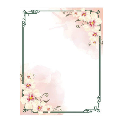 100 Stationery Writing Paper, with Cute Floral Designs Perfect for Notes or Letter Writing - White Orchids
