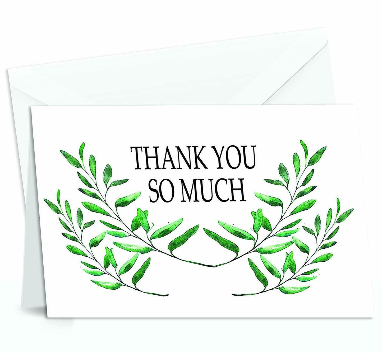 Thank You Cards with Envelopes - 50 Sets of 4x7 Inches Amazing White Blank Note Cards - Perfect for Invitation Letter, Greetings, Announcements for Business, Anniversary etc - Curve-Shaped Leaf Design