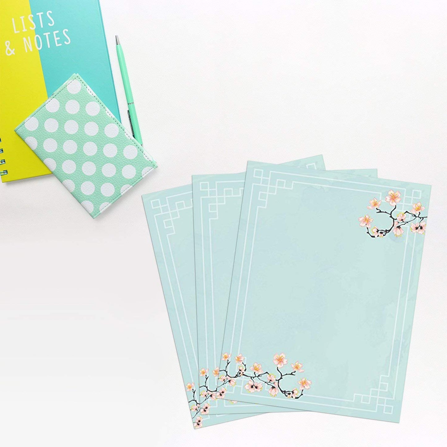 100 Stationery Writing Paper, with Cute Floral Designs Perfect for Notes or Letter Writing - Cherry Blossoms
