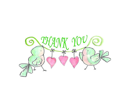Amazing Thank You Cards with Envelopes - 4x7 Inches of 50 White Card Notes with Blank Greeting Space - for Greetings, Business, Anniversary, Graduation, Wedding - Adorable Birds and Hearts Design