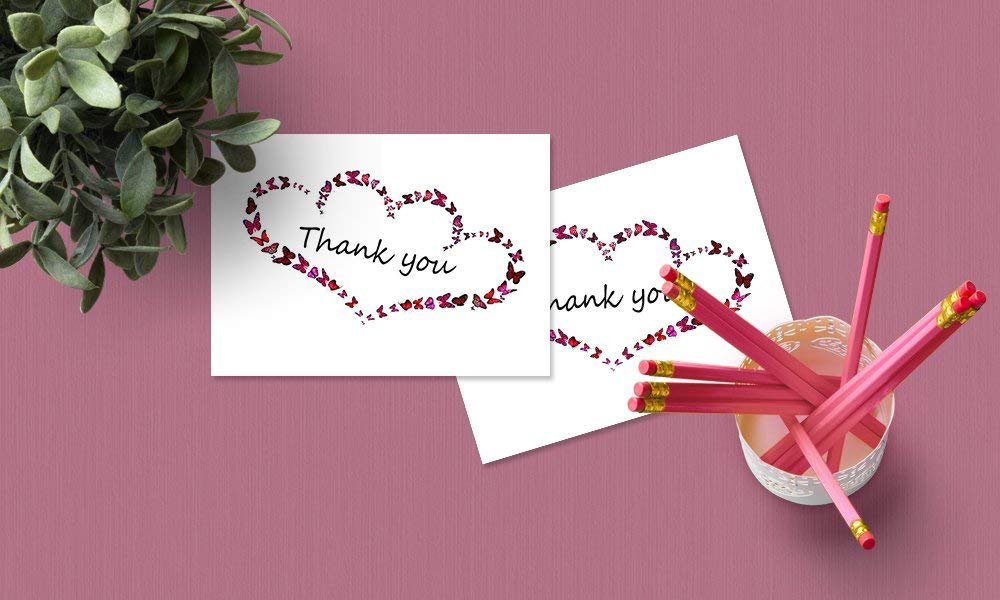 Amazing Thank You Cards with Envelopes - 4x7 Inches of 50 White Card Notes with Blank Greeting Space - for Greetings, Business, Anniversary, Graduation, Wedding - Adorable Birds and Hearts Design