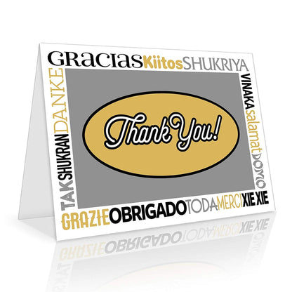 Thank You Cards - 50 Bulk Set of 4x7 Multi-Language in White, Yellow and Gray Colors Blank Greeting Notes with Envelopes - Perfect for Invitations and Gifts for Wedding, Baby Shower and All Occasions