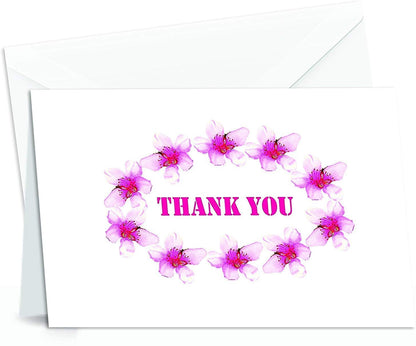 Thank You Cards - 4x7 Inches of 50 Amazing White Note Cards with Blank Greeting Space - Perfect for Business, Anniversary, Graduation, Weddings - Envelopes Included - Beautiful Romantic Floral Design
