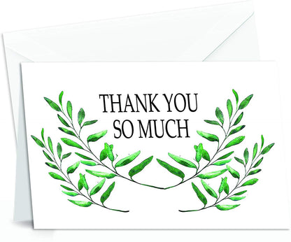 Thank You Cards with Envelopes - 50 Sets of 4x7 Inches Amazing White Blank Note Cards - Perfect for Invitation Letter, Greetings, Announcements for Business, Anniversary etc - Curve-Shaped Leaf Design