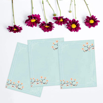 100 Stationery Writing Paper, with Cute Floral Designs Perfect for Notes or Letter Writing - Cherry Blossoms