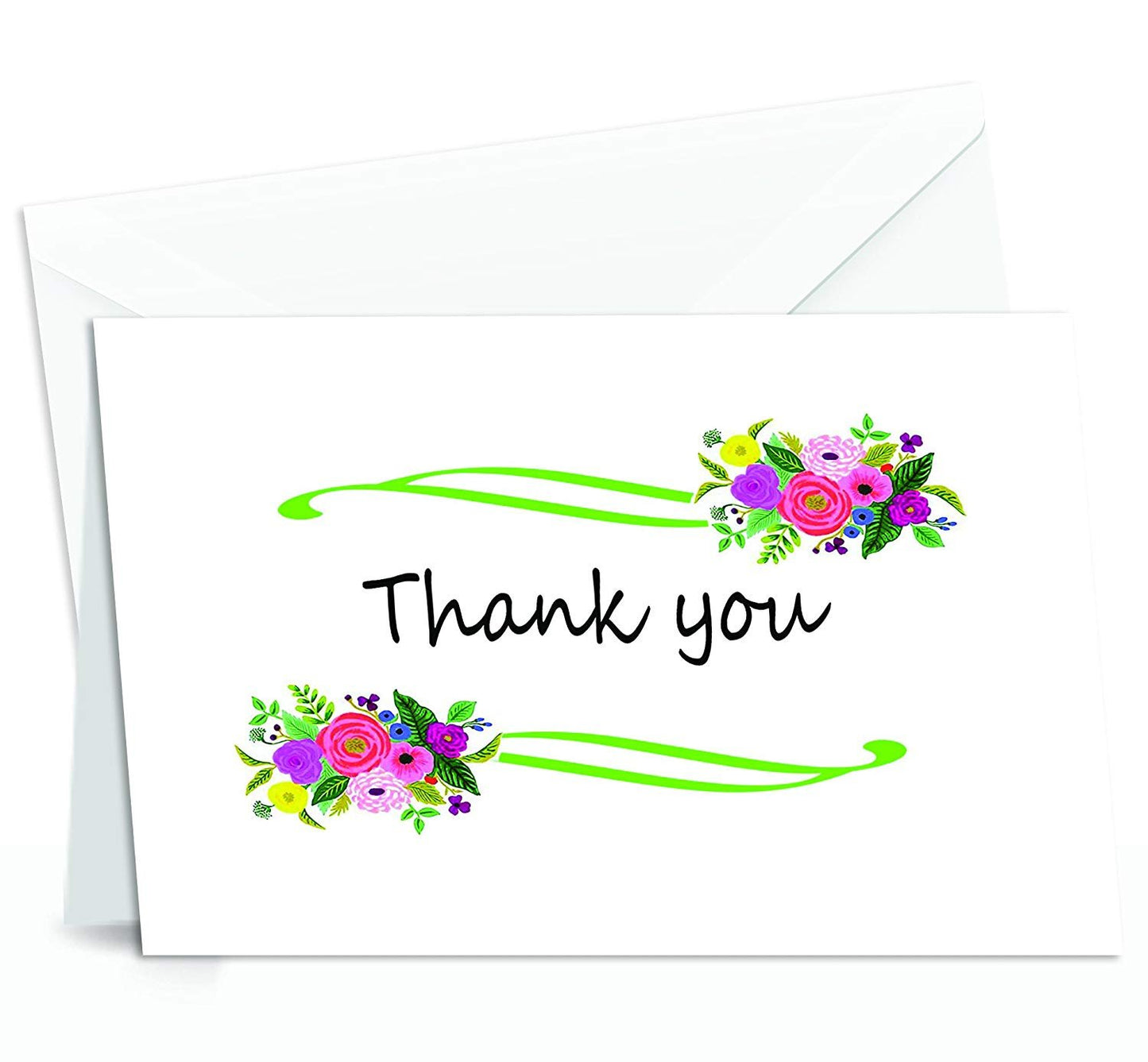 Thank You Cards Set - Perfect Gift for Anniversary, Graduations, Weddings - 50 Amazing 4x7 Inches of White Note Cards with Blank Greeting Space - Envelopes Included - Assorted Elegant Floral Design