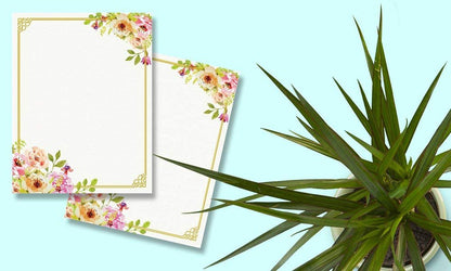 Stationery Writing Paper - Perfect Invitations for Bridal Showers, Birthdays, Weddings, Engagement Party, VIP and All Occasions - 100 Floral Letter Notes for DIY Invitation Kit - Pink and Peach Roses