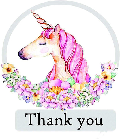Unicorn Thank You Cards - 4x7 Inches of 50 Blank Card Notes with Envelopes - Perfect Gift and Greeting Cards for Kids and Birthday Party, Baby Shower, Graduation, Wedding - Pinkish Unicorn Horn Design