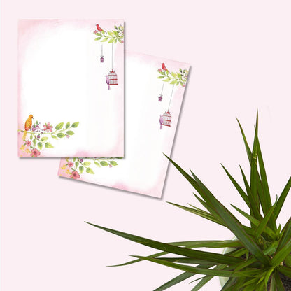 Floral Letter Notes - 8.5 x 11 Inches Stationery Writing Paper - Perfect Invitations for Bridal Shower, Birthday, Wedding, Engagement Party, DIY and All Occasion - 100 Bulk Set - Adorable Birds Design