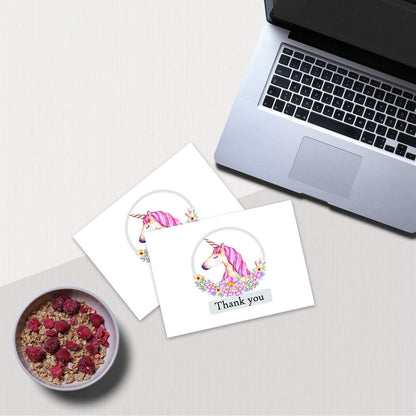 Unicorn Thank You Cards - 4x7 Inches of 50 Blank Card Notes with Envelopes - Perfect Gift and Greeting Cards for Kids and Birthday Party, Baby Shower, Graduation, Wedding - Pinkish Unicorn Horn Design