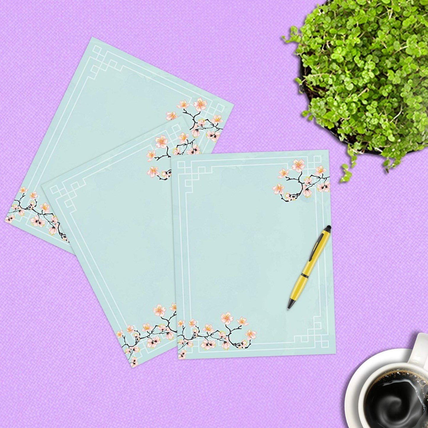 100 Stationery Writing Paper, with Cute Floral Designs Perfect for Notes or Letter Writing - Cherry Blossoms