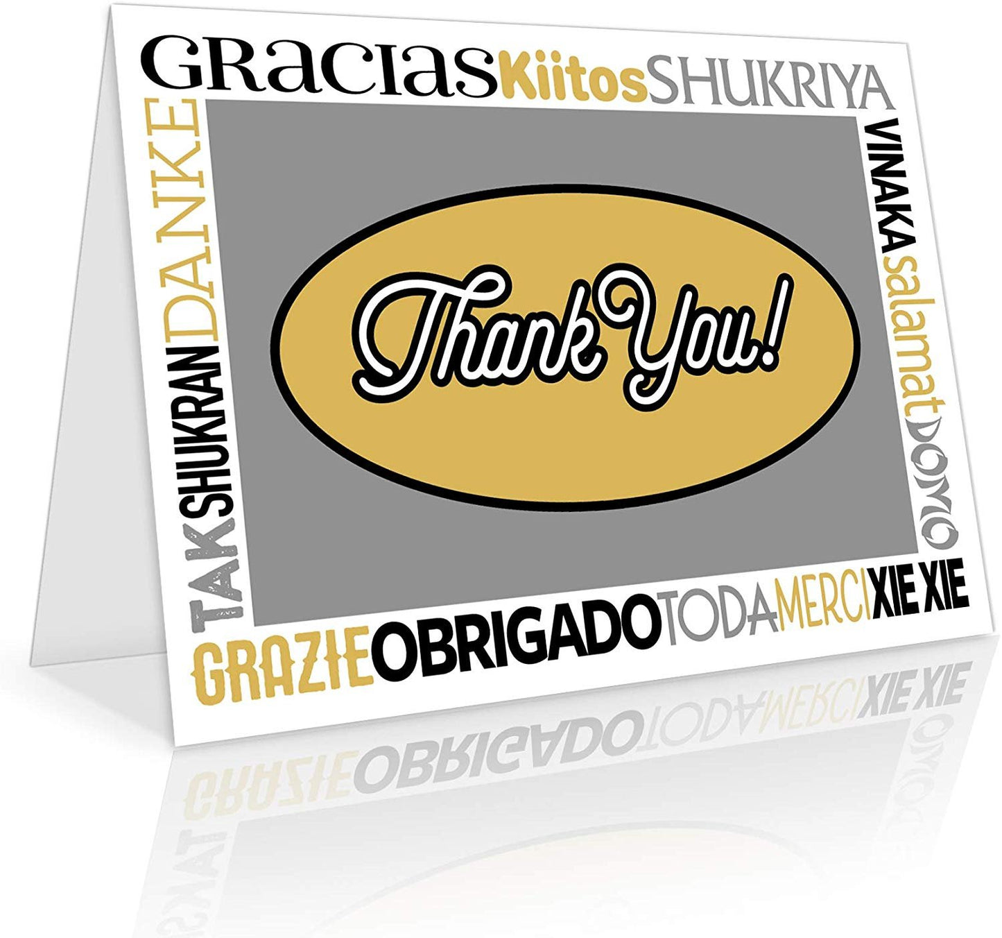 Thank You Cards - 50 Bulk Set of 4x7 Multi-Language in White, Yellow and Gray Colors Blank Greeting Notes with Envelopes - Perfect for Invitations and Gifts for Wedding, Baby Shower and All Occasions