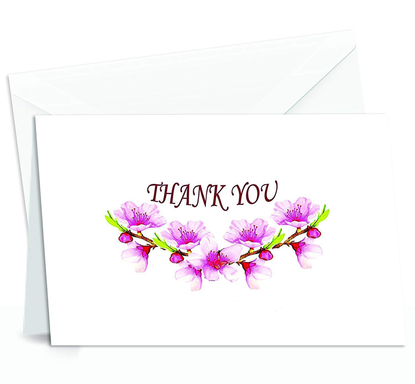 Amazing Thank You Cards with Envelopes - 4 x 7 Inches of 50 White Card Notes with Blank Greeting Space - Perfect Gift for Business, Anniversary, Graduation, Weddings - Peach Blossom Flower Design