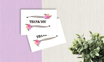 Thank You Cards - 4 x 7 Inches of 50 Amazing White Note Cards with Blank Greeting Space - Perfect for Business, Anniversary, Graduations, Weddings - Envelopes Included - Pink Blooming Floral Design
